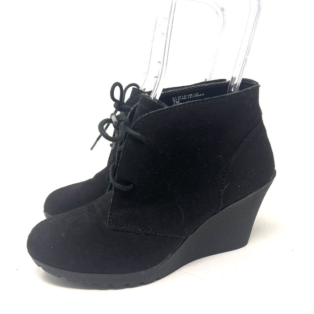 White Mountain Black Suede Lace-Up Wedge Boots‎ Booties Womens Size 7M